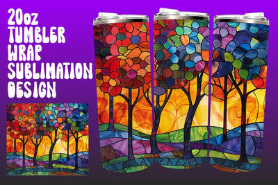 Stained Glass Wrap Colorful Tree PNG Sublimation afrosvg 