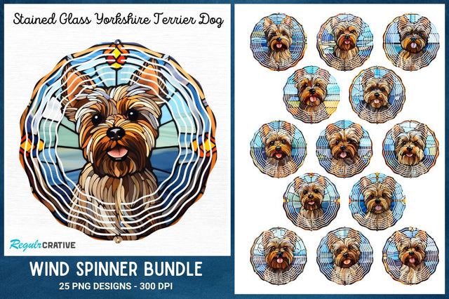 Stained Glass Yorkshire Terrier Dog Wind Spinner Sublimation Bundle Sublimation Regulrcrative 