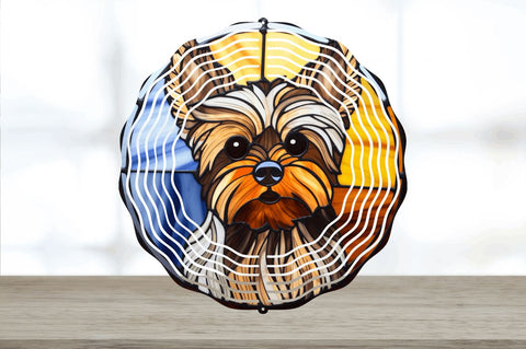 Stained Glass Yorkshire Terrier Dog Wind Spinner Sublimation Regulrcrative 