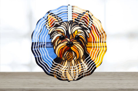 Stained Glass Yorkshire Terrier Dog Wind Spinner Sublimation Regulrcrative 
