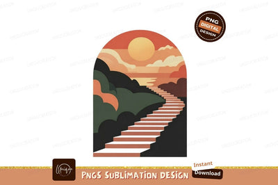 Stairway to sunset landscape stairs clouds Sublimation Designangry 