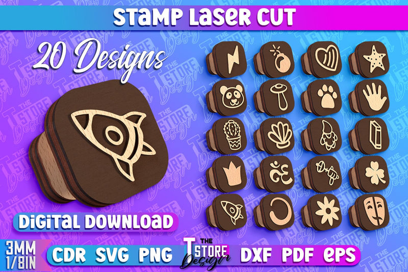 Stamp Laser Cut | Stamp Design | Laser Cutting | CNC Files SVG The T Store Design 
