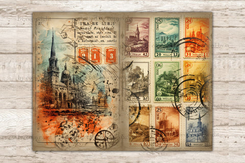 Stamps Junk Journal Pages | Vintage Collage Sheet SVG GlamArtZhanna 