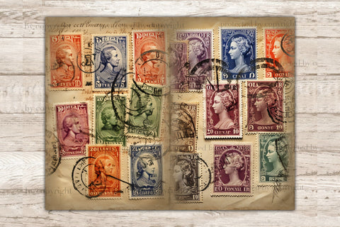 Stamps Junk Journal Pages | Vintage Collage Sheet SVG GlamArtZhanna 