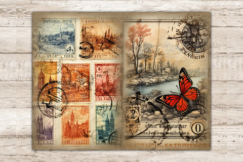 Stamps Junk Journal Pages | Vintage Collage Sheet SVG GlamArtZhanna 