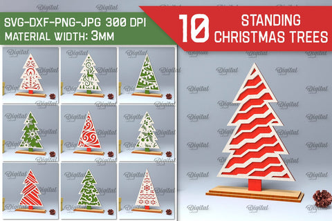 Standing Christmas Trees Laser Cut Bundle. XMas Decor SVG SVG Evgenyia Guschina 