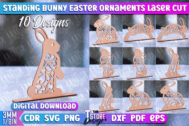 Standing Easter Bunny Ornaments | Decorative Easter Bunny Laser Cut | CNC File SVG The T Store Design 