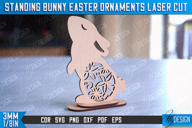Standing Easter Bunny Ornaments | Decorative Standing Easter Laser Cut | CNC File SVG Fly Design 