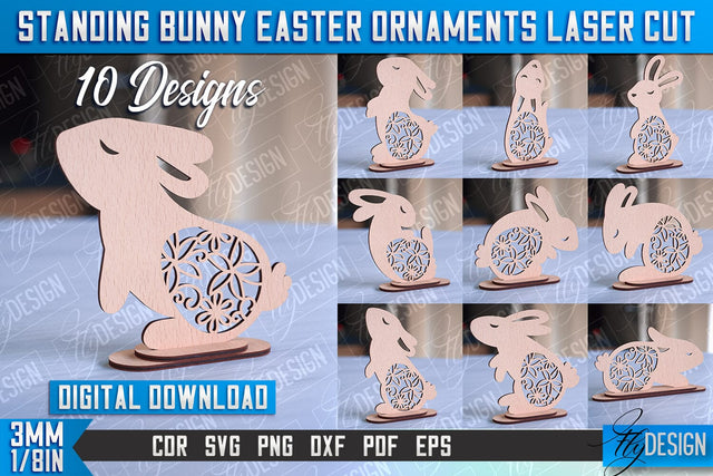 Standing Easter Bunny Ornaments | Decorative Standing Easter Laser Cut | CNC File SVG Fly Design 