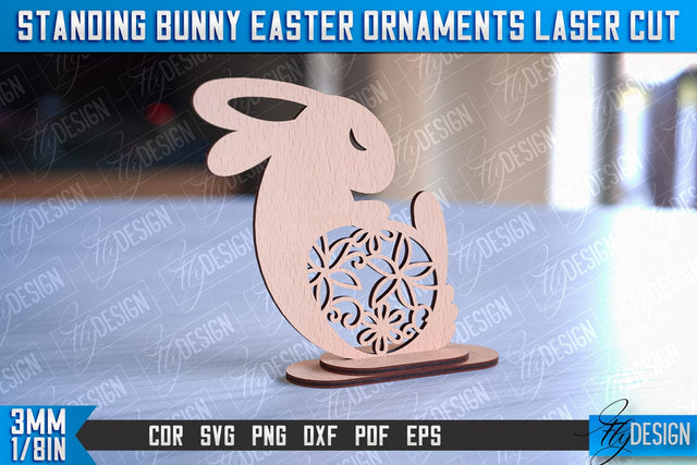 Standing Easter Bunny Ornaments | Decorative Standing Easter Laser Cut | CNC File SVG Fly Design 