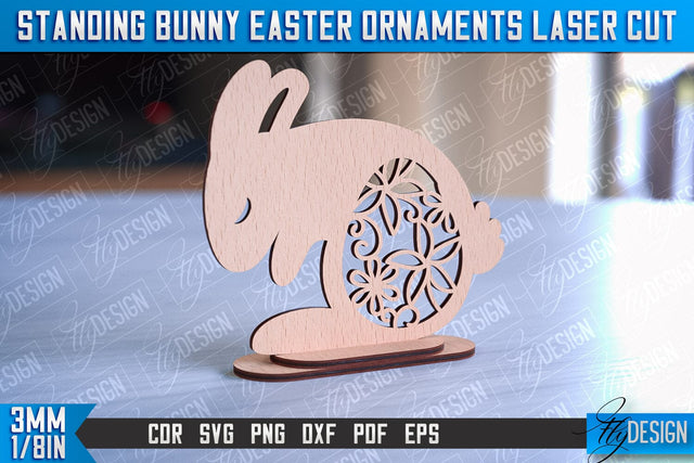 Standing Easter Bunny Ornaments | Decorative Standing Easter Laser Cut | CNC File SVG Fly Design 
