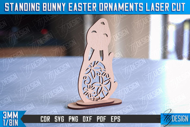 Standing Easter Bunny Ornaments | Decorative Standing Easter Laser Cut | CNC File SVG Fly Design 