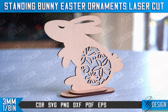 Standing Easter Bunny Ornaments | Decorative Standing Easter Laser Cut | CNC File SVG Fly Design 