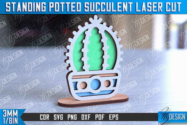 Standing Potted Succulent | Decorative Succulent | Laser Cut Design | CNC File SVG Fly Design 