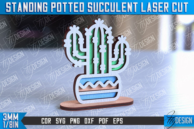 Standing Potted Succulent | Decorative Succulent | Laser Cut Design | CNC File SVG Fly Design 