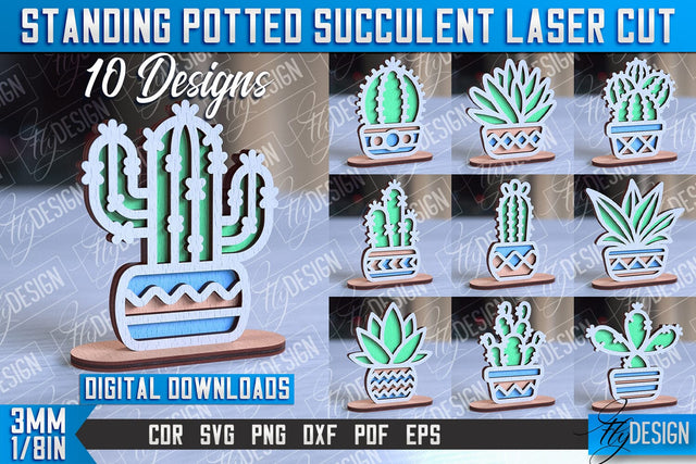Standing Potted Succulent | Decorative Succulent | Laser Cut Design | CNC File SVG Fly Design 