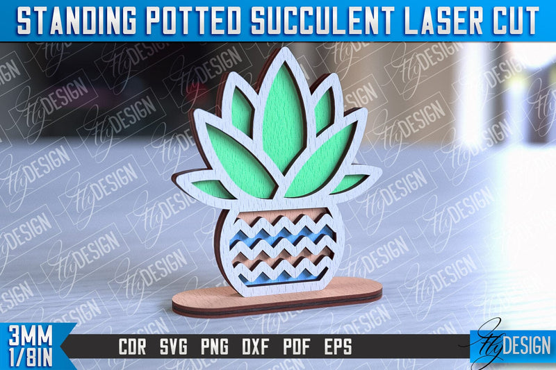 Standing Potted Succulent | Decorative Succulent | Laser Cut Design | CNC File SVG Fly Design 