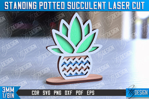 Standing Potted Succulent | Decorative Succulent | Laser Cut Design | CNC File SVG Fly Design 