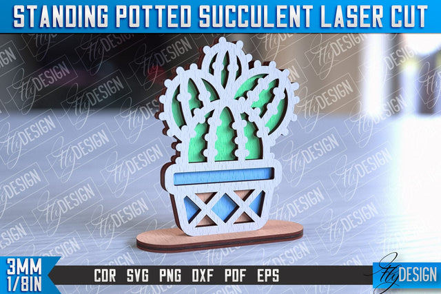 Standing Potted Succulent | Decorative Succulent | Laser Cut Design | CNC File SVG Fly Design 
