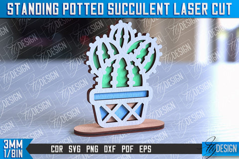 Standing Potted Succulent | Decorative Succulent | Laser Cut Design | CNC File SVG Fly Design 