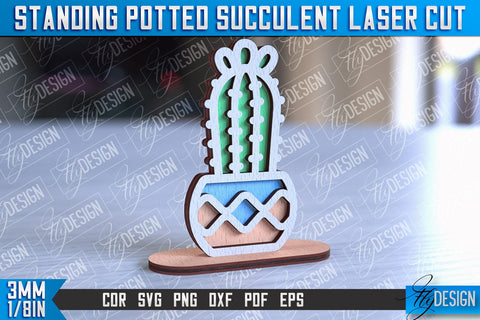 Standing Potted Succulent | Decorative Succulent | Laser Cut Design | CNC File SVG Fly Design 