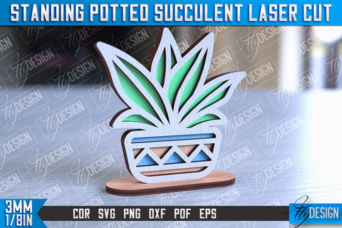 Standing Potted Succulent | Decorative Succulent | Laser Cut Design | CNC File SVG Fly Design 