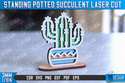 Standing Potted Succulent | Decorative Succulent | Laser Cut Design | CNC File SVG Fly Design 