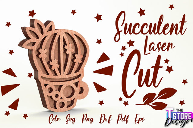Standing Potted Succulent | Decorative Succulent | Laser Cut Design | CNC File SVG The T Store Design 