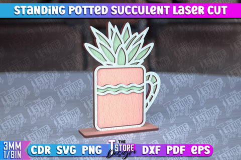 Standing Potted Succulent | Decorative Succulent | Laser Cut Design | CNC File SVG The T Store Design 