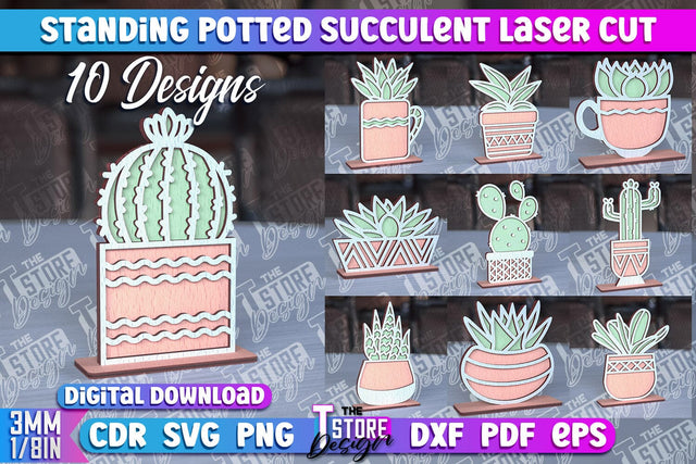 Standing Potted Succulent | Decorative Succulent | Laser Cut Design | CNC File SVG The T Store Design 