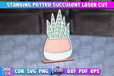 Standing Potted Succulent | Decorative Succulent | Laser Cut Design | CNC File SVG The T Store Design 