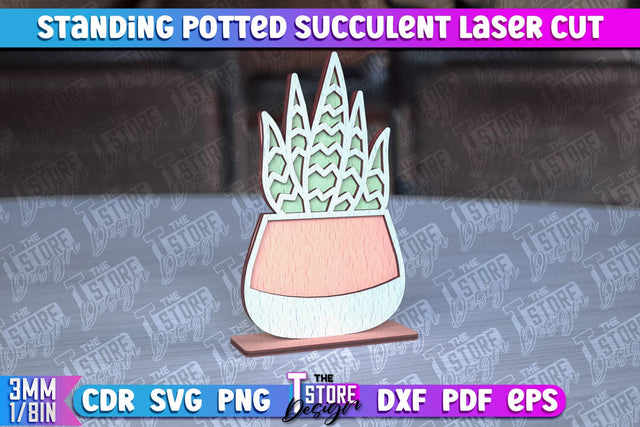 Standing Potted Succulent | Decorative Succulent | Laser Cut Design | CNC File SVG The T Store Design 