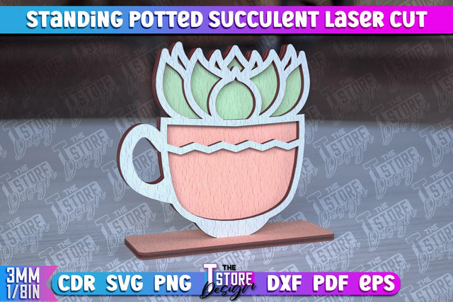 Standing Potted Succulent | Decorative Succulent | Laser Cut Design | CNC File SVG The T Store Design 