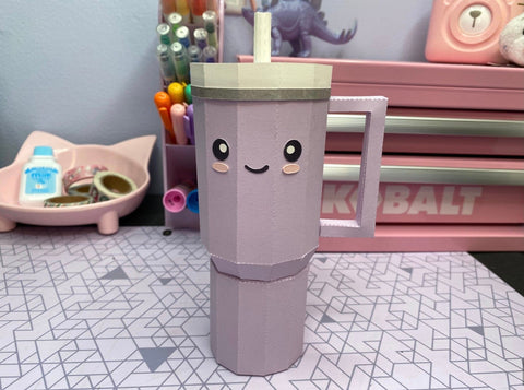 Stanley Tumbler Cup 3D SVG Cut File for Cricut or Silhouette, Kawaii 3D Paper Model SVG Lavender Paper Cut 