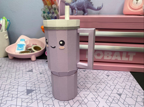 Stanley Tumbler Cup 3D SVG Cut File for Cricut or Silhouette, Kawaii 3D Paper Model SVG Lavender Paper Cut 