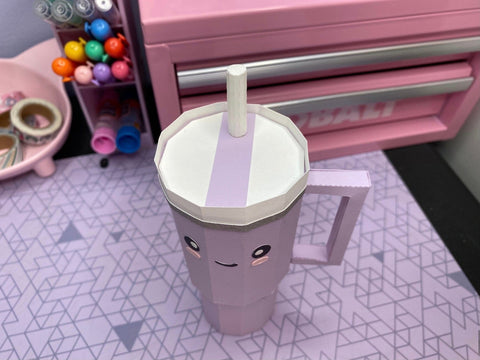 Stanley Tumbler Cup 3D SVG Cut File for Cricut or Silhouette, Kawaii 3D Paper Model SVG Lavender Paper Cut 