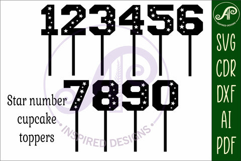Star number cupcake toppers, 10 designs SVG laser cut SVG APInspireddesigns 