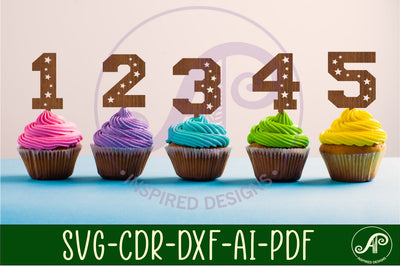 Star number cupcake toppers, 10 designs SVG laser cut SVG APInspireddesigns 