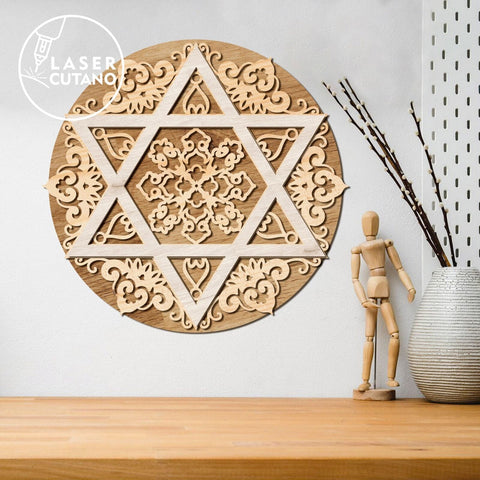 Star of David Multilayer Wall Art Decoration, Laser Cut Template SVG LaserCutano 