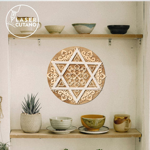 Star of David Multilayer Wall Art Decoration, Laser Cut Template SVG LaserCutano 