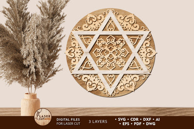 Star of David Multilayer Wall Art Decoration, Laser Cut Template SVG LaserCutano 