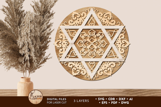 Star of David Multilayer Wall Art Decoration, Laser Cut Template SVG LaserCutano 