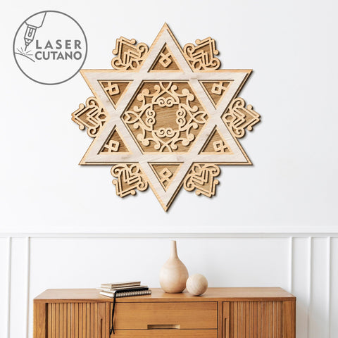 Star of David, Multilayer Wall Decoration, Cut Files, Wood Cut and Paper Cut Tempaltes SVG LaserCutano 