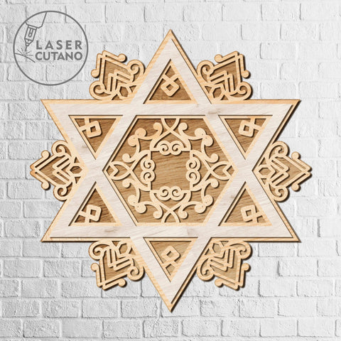 Star of David, Multilayer Wall Decoration, Cut Files, Wood Cut and Paper Cut Tempaltes SVG LaserCutano 