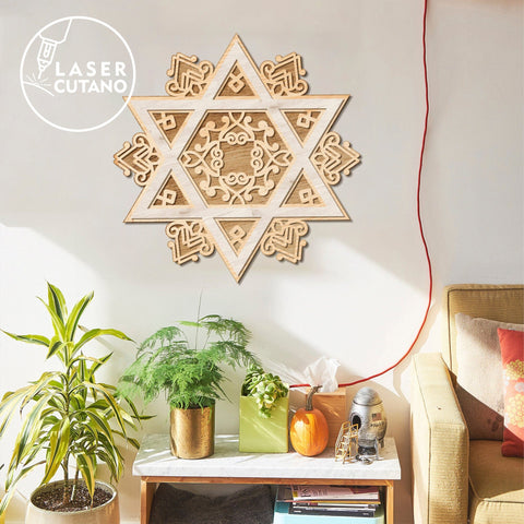 Star of David, Multilayer Wall Decoration, Cut Files, Wood Cut and Paper Cut Tempaltes SVG LaserCutano 