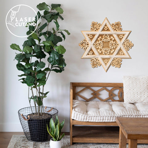 Star of David, Multilayer Wall Decoration, Cut Files, Wood Cut and Paper Cut Tempaltes SVG LaserCutano 