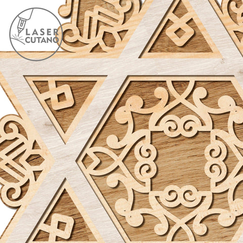Star of David, Multilayer Wall Decoration, Cut Files, Wood Cut and Paper Cut Tempaltes SVG LaserCutano 