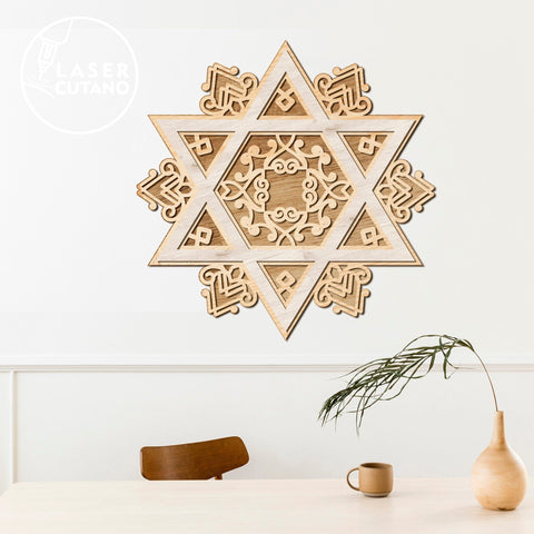 Star of David, Multilayer Wall Decoration, Cut Files, Wood Cut and Paper Cut Tempaltes SVG LaserCutano 