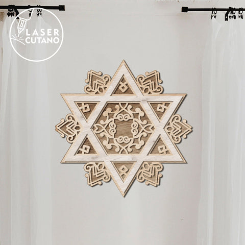 Star of David, Multilayer Wall Decoration, Cut Files, Wood Cut and Paper Cut Tempaltes SVG LaserCutano 