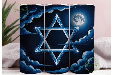 Star of David Night 20oz Tumbler Wrap Sublimation PixelChick 